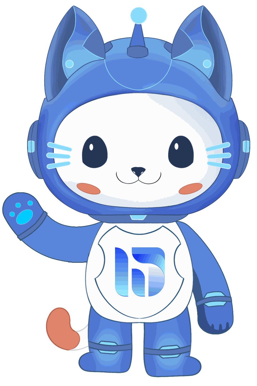Mascot IIT thân thiện trong bộ đồ phi hành gia màu xanh